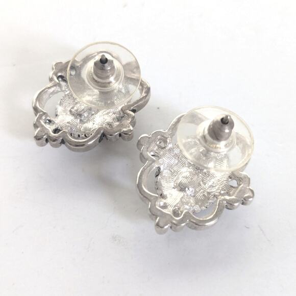 Vintage Estate Silver Tone Victorian Inspired Brutalist Post Stud Earrings - Picture 3 of 3